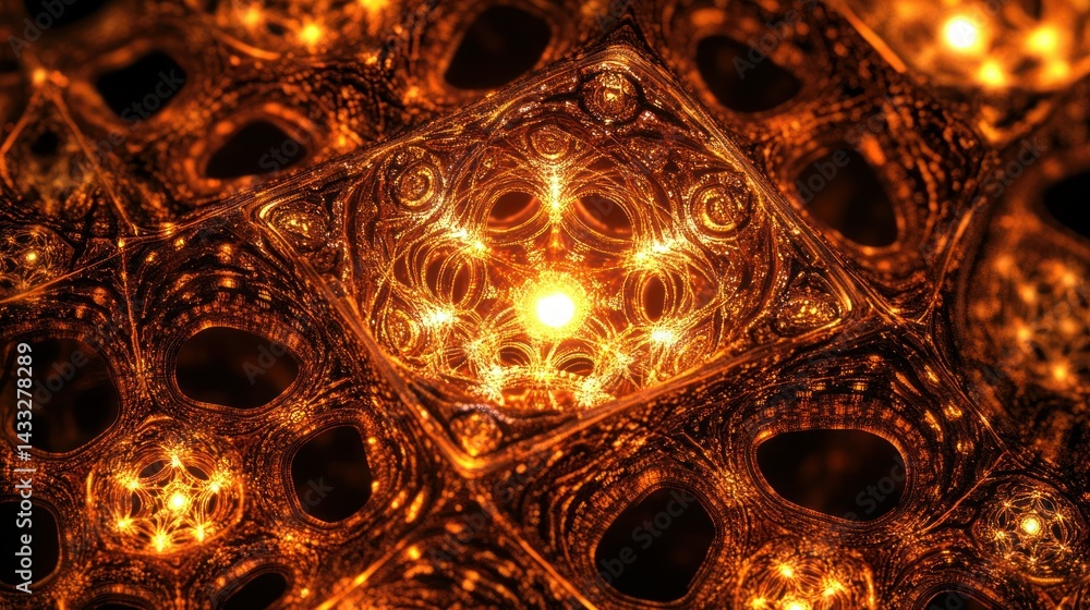 Poster intricate glowing geometric structures form a beautiful abstract composition