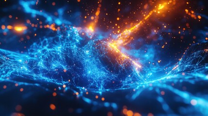 Fototapeta premium Abstract Energy Explosion with Electric Blue Sparks