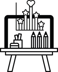 table with a drawing board and a heart on it