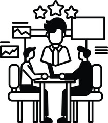 men are sitting around a table with a man in the middle