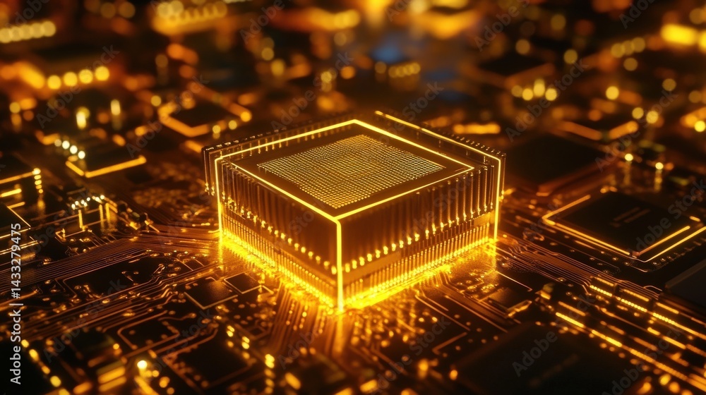 Poster high-tech cpu chip on circuit board