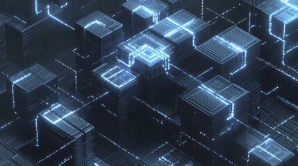 Obraz premium Sci-fi Cityscape Networked Data Streams illuminate a Futuristic Urban Landscape