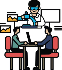 Three people are sitting at a table with a laptop in front of them