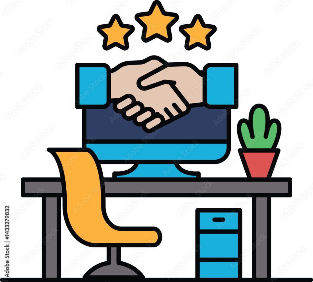 Poster a computer monitor with a hand on it and a star above it