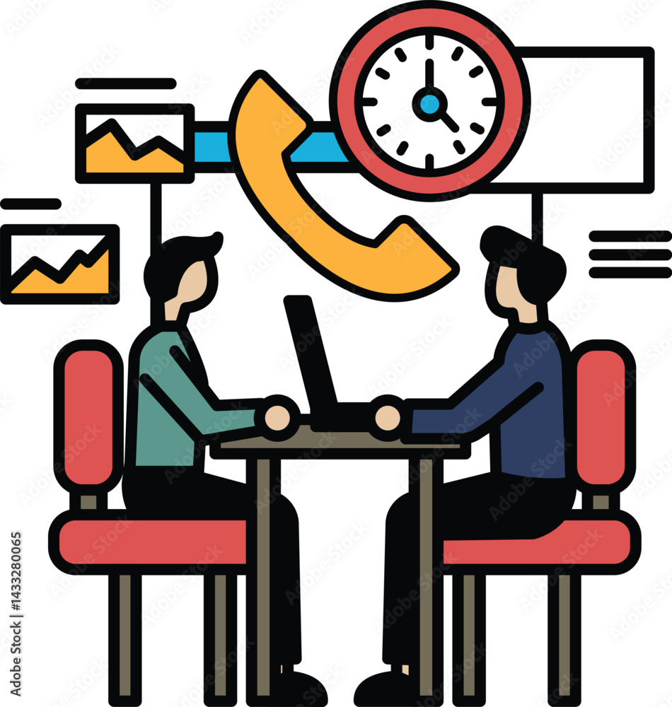 Poster two men sitting at a table with a clock in the background