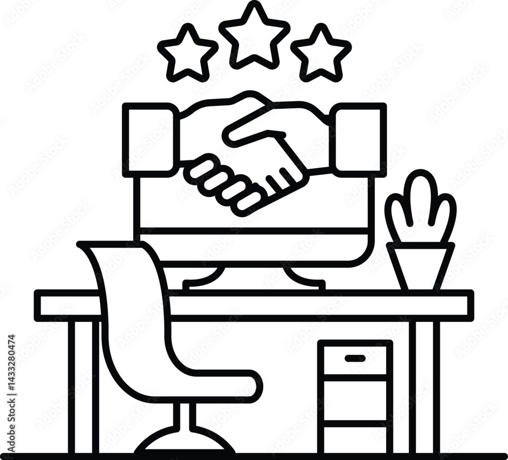 Poster computer monitor with a hand on it and a star above it