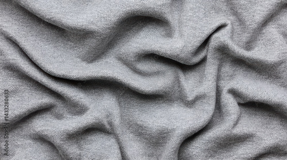 Poster a close-up view of a gray knitted fabric with a textured appearance.