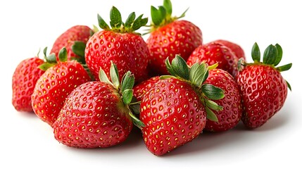 High-resolution image of fresh strawberries isolated on a white background emphasizing their bright color