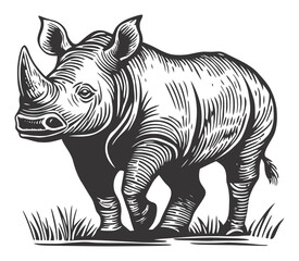 Fototapeta premium Detailed Woodcut Illustration of a Majestic Rhinoceros in Nature