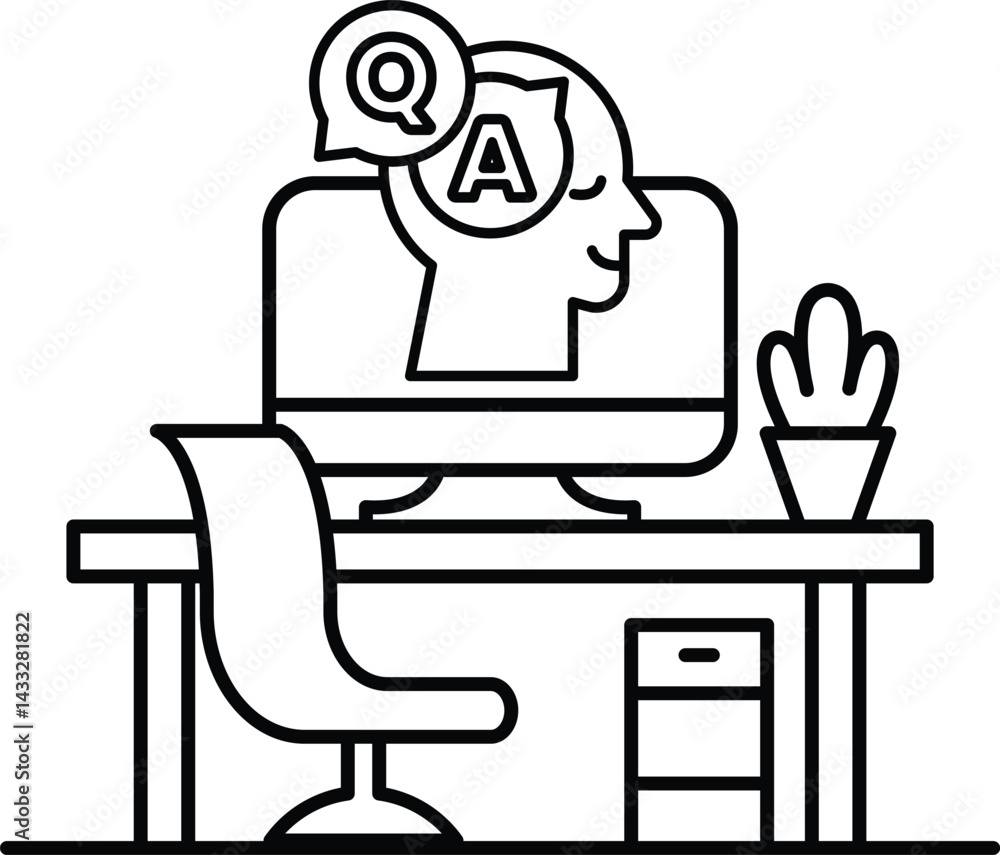 Poster computer monitor with a man head on it and the letters a and q