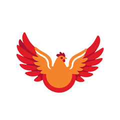 Obraz premium Flying-Chicken-Illustration-Red-Orange-Wings-Animal-Graphic