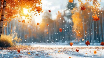 Snowy winter landscape with warm sunlight