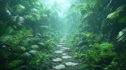 Fototapeta premium Mystical Jungle Path: A Serene Journey Through Lush Foliage