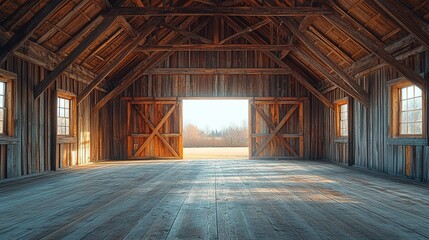 Rustic Barn Interior Sunlight Through Open Doors