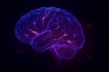 Artificial Intelligence, Brain Glowing Digital Synapses