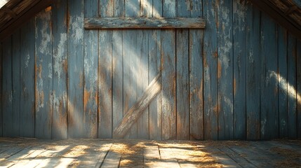 Rustic Barn Interior with Sunlit Weathered Wood and Hay