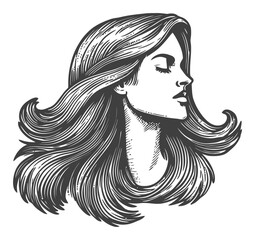 Elegant Profile of Woman with Flowing Hair in Engraving Style