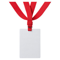 Blank ID Badge with Red Lanyard on Isolated Background for Events, isolated on transparent background.