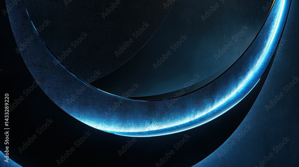 Poster abstract composition features a series of curved blue light elements
