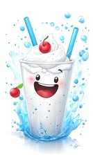 Refreshing milkshake delight colorful animation summer vibes whimsical drink fun concept