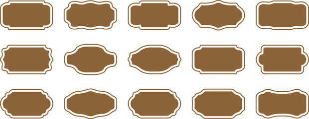 Vintage frames and labels shape. Luxury vintage frames, retro labels, royal wedding insignia, sale sticker, text note badge, price tag, paper black silhouette set. Ornamental label frames.