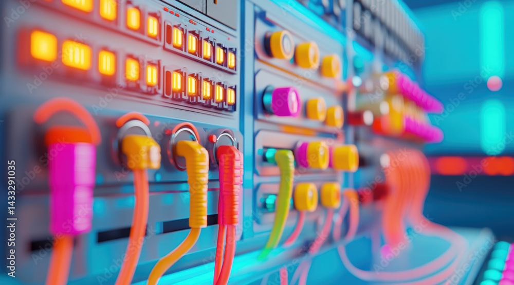 Aufkleber vibrant array of colorful cables and illuminated buttons control panel, showcasing modern electronic
