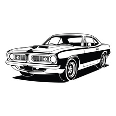 Barracuda Vector Art - Black & White Muscle Car Profile