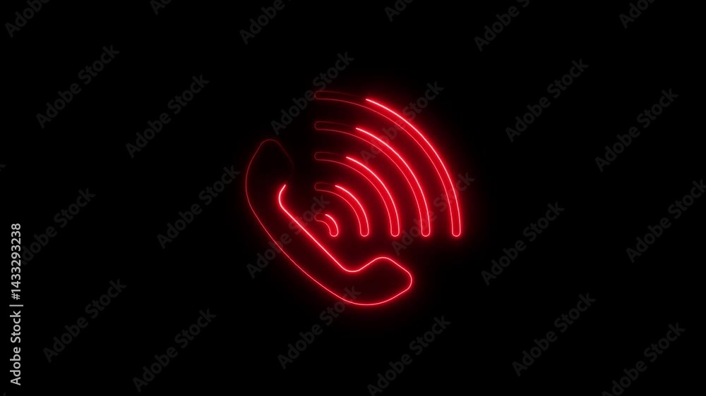 Poster red neon phone icon with signal waves on black background loop animation