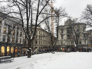 Winter Scene in Oslo SnowCovered Streets and Buildings