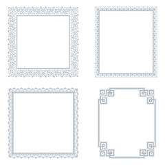 Set of decorative frames Elegant vector element for design in Eastern style, place for text. Floral gray and white borders. Lace illustration for invitations and greeting cards