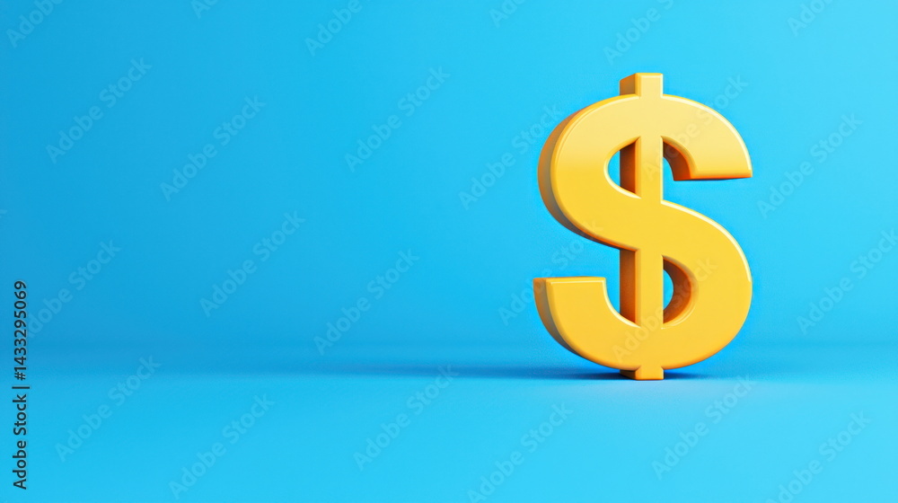Poster a golden dollar currency symbol stands prominently against a plain light blue background in a 3d ren
