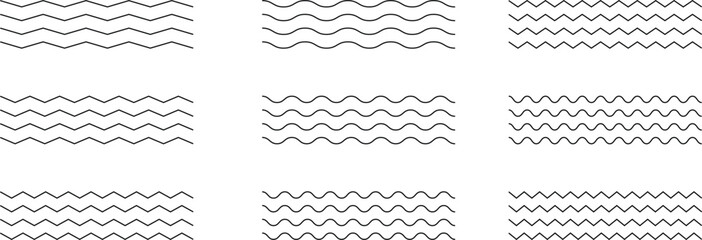 Wavy zigzag lines sets. Black underline wavy zigzag lines pattern. Line wave and zigzag
