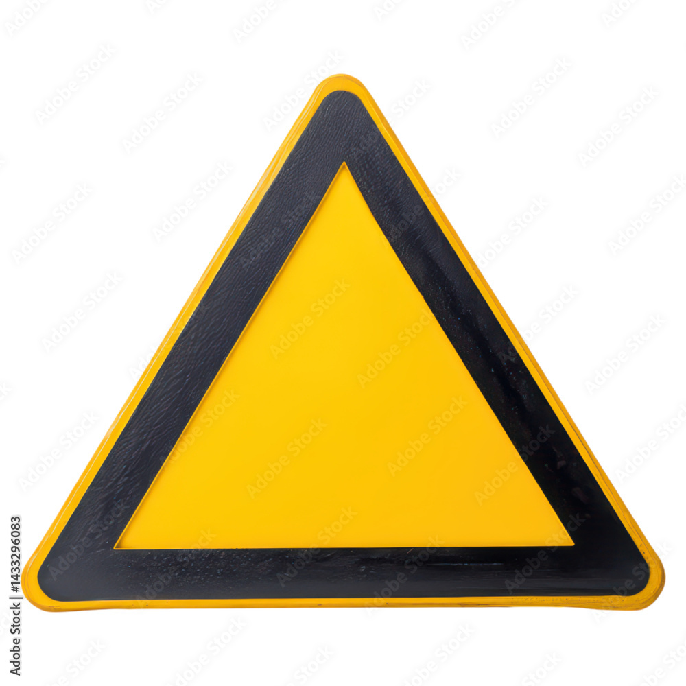 Poster yellow warning triangle sign on isolated background for caution use, isolated on transparent backgro