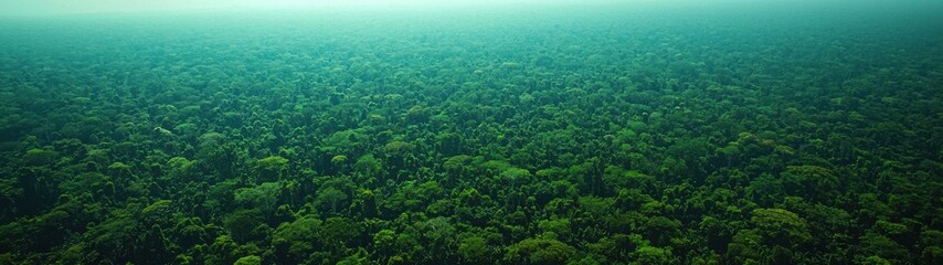 Naklejka premium An expansive aerial shot captures the breathtaking density of a vibrant, lush rainforest canopy.