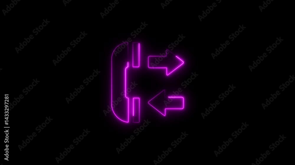 Poster neon hotline icon with incoming and outgoing call arrow animation