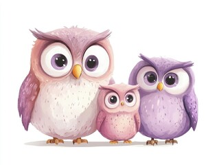 Cute owls family, illustration, white background
