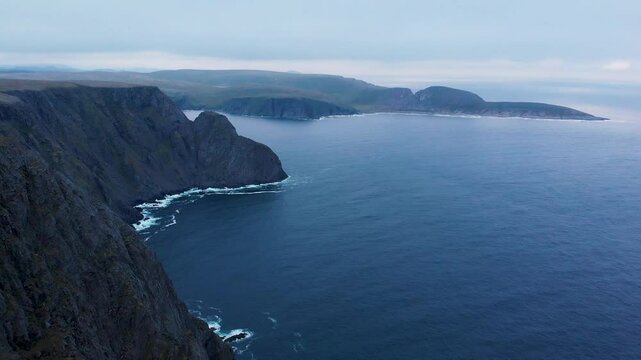 Coastal cliffs at North Cape, Norway. View from a quadcopter