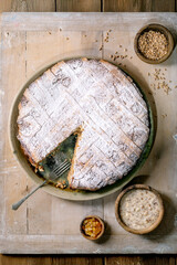 Homemade Cake Pastiera Napolitano with Powdered Sugar Topping