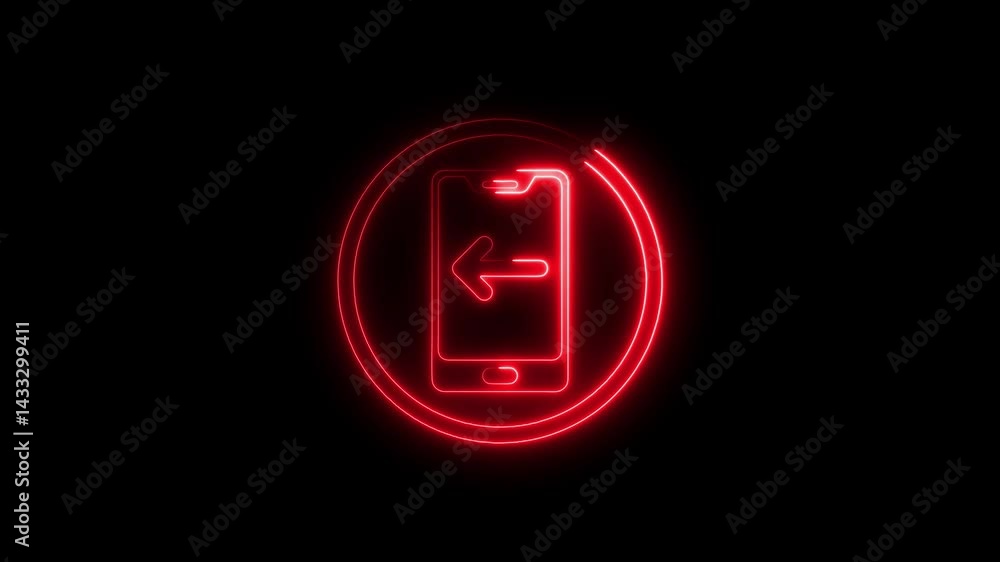 Poster red neon send message icon animation smartphone data transfer concept