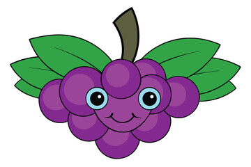 Fresh fruit purple grape with green leaf vine cartoon vector isolated illustration.