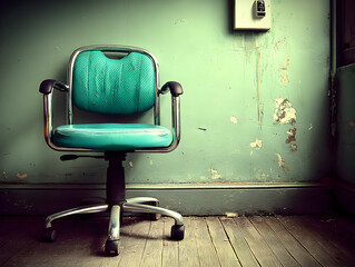 Modern office chair against a neutral-colored wall, minimalist style.

