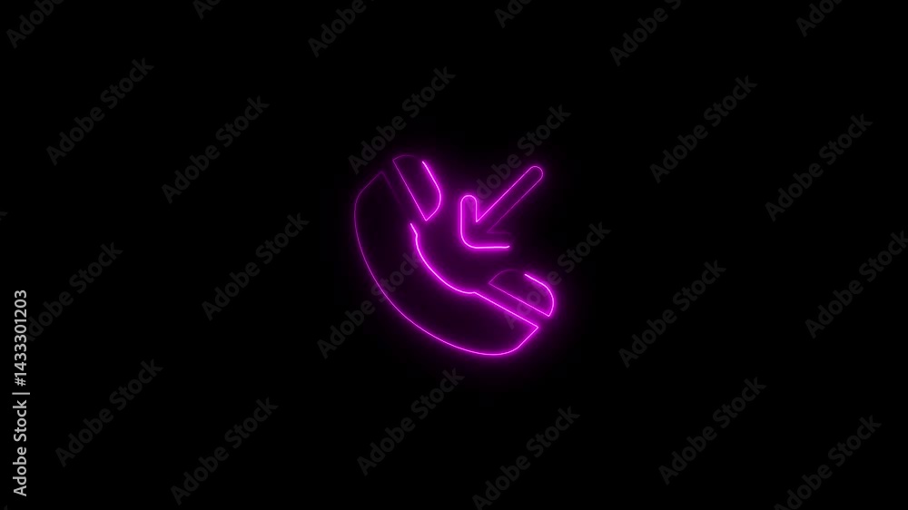 Poster glowing neon pink missed call icon animation on black background loop