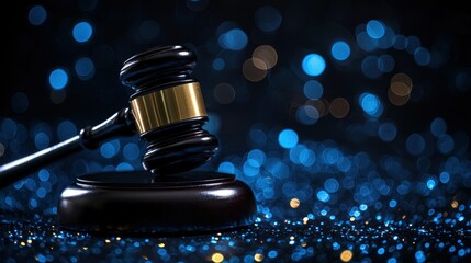 Gavel on Blue Glitter: Symbol of Justice
