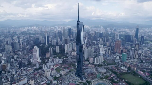 Kuala Lumpur cityscape with Merdeka 118 megatall Malaysian skyscraper, second tallest building in the world.