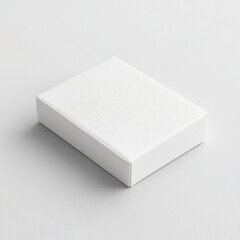 Fototapeta premium Minimalist packaging design mockup: pure white box with thin sans serif typography and natural linen texture, isolated on gray background.
