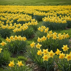 Obraz premium field of dandelions, field of yellow flowers, field of yellow tulips