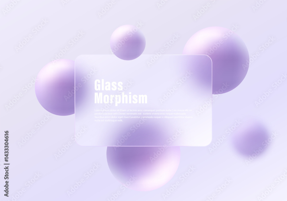 Poster minimalistic vector illustration with soft gradient background, 3d spheres and translucent matte pan