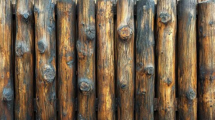 Rustic Charred Log Fence Texture with Knots and Grain