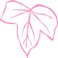 Flower and Leaf Line Art Pink Color Hand Drawn Sketch Style
