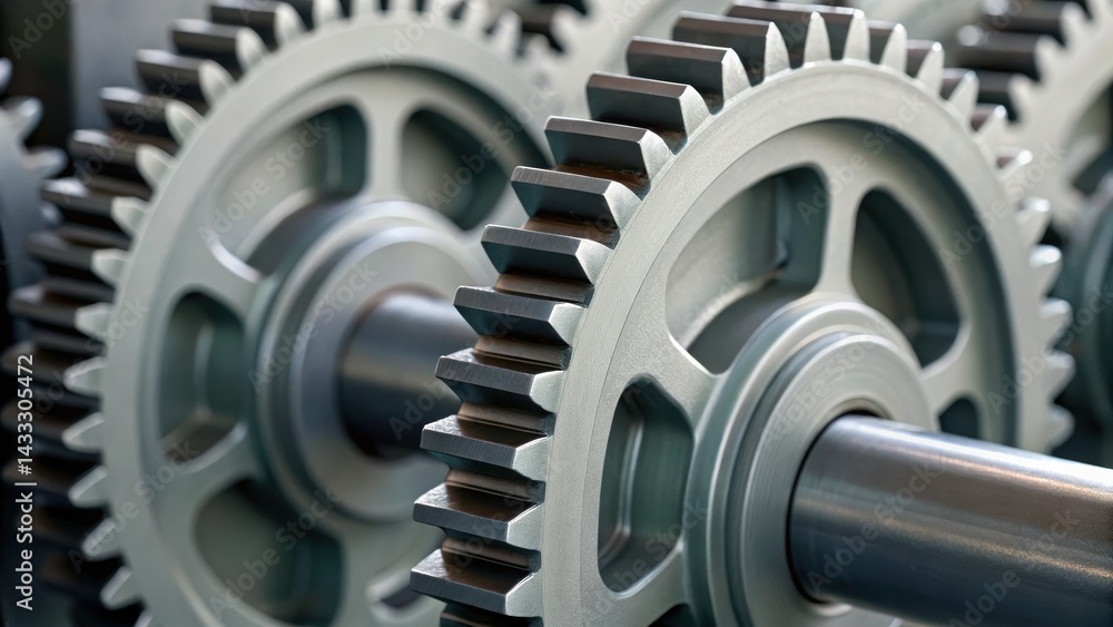 Poster close-up of interlocking gears showcasing intricate machinery and precision engineering in a mechani